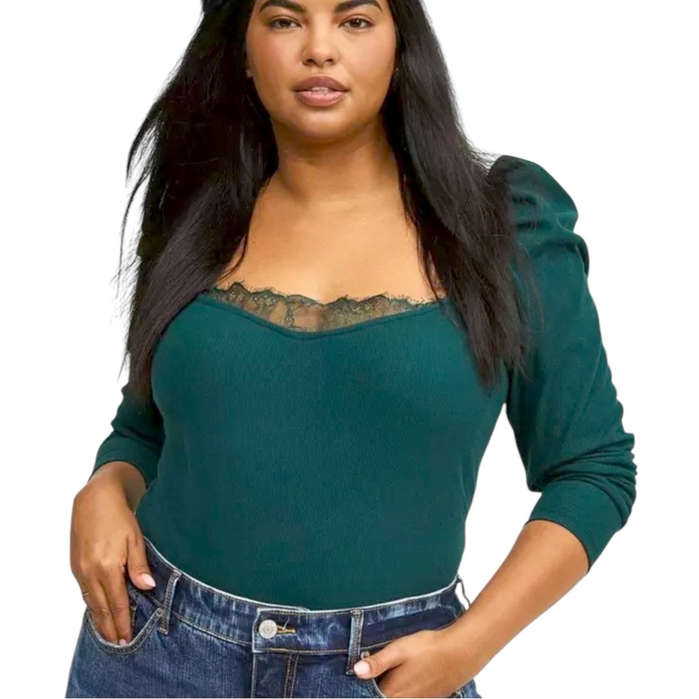 NWT Torrid Emerald Green Sweetheart Puff Sleeve Top